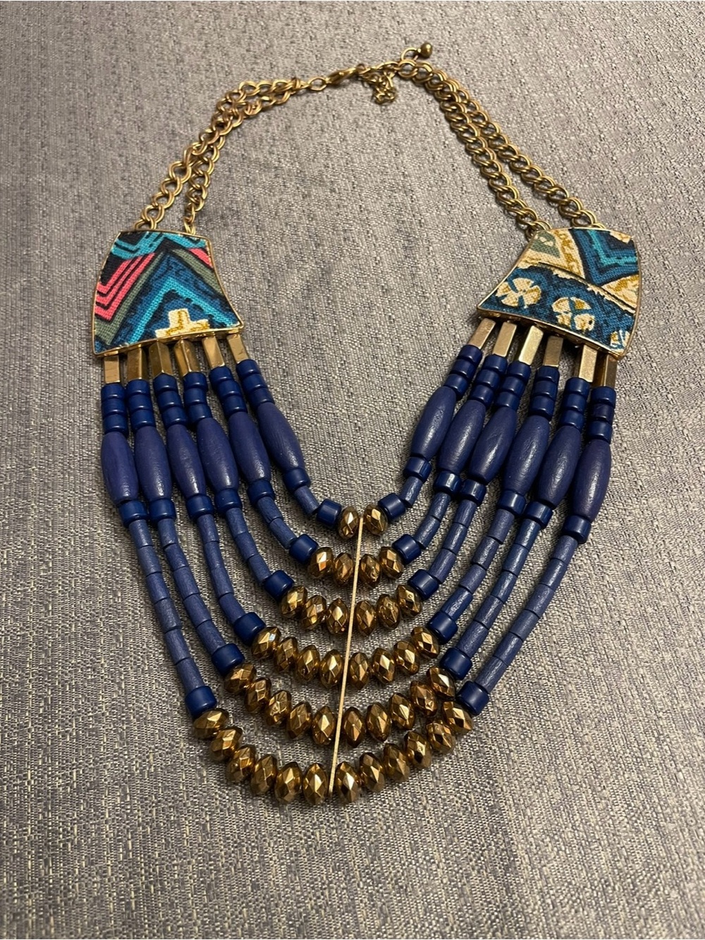 Les Trésors De Lily Boho Multi-Strand Beaded Blue Statement Bib Necklace